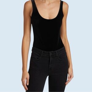 L'AGENCE JOELLE VELVET Black Sleeveless Fitted Bodysuit